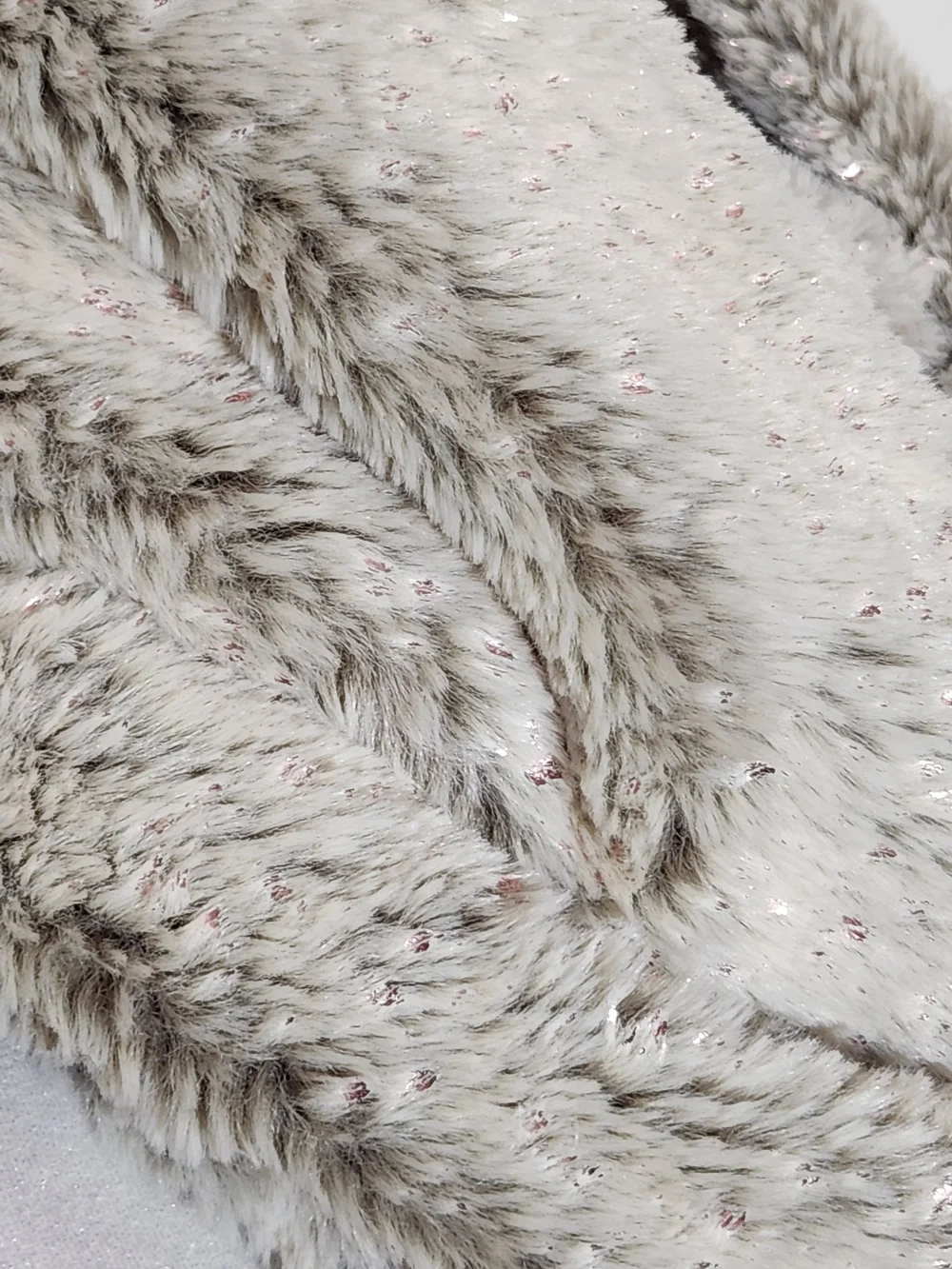 Madison 88 Beige Faux Fur and Cable Knit Infinity Scarf with Metallic Pink Tone